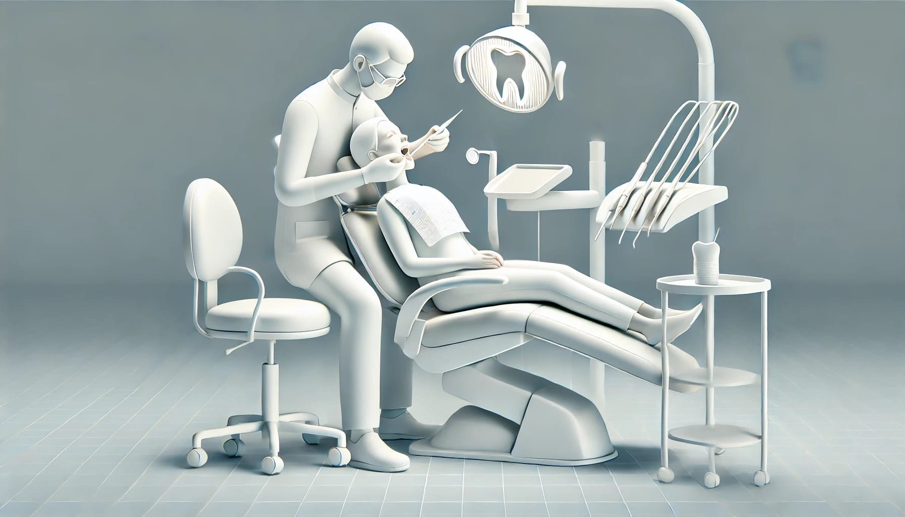 Dentist carefully filling a cavity in a patient's tooth in a modern dental clinic setting