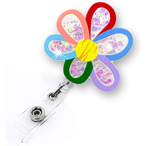 LEBEIGHT Cute Flower Shaker Retractable Badge Reel