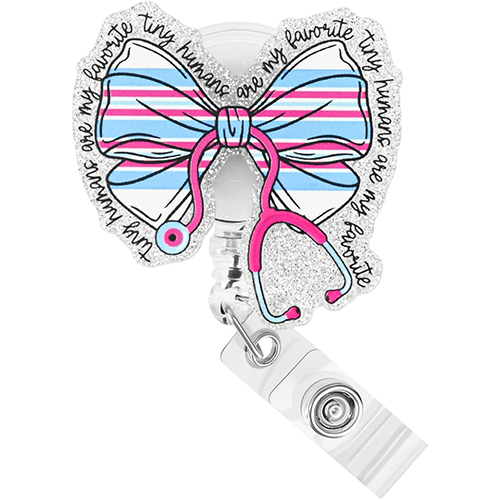 Pediatric Delivery Alligator Clip Bow Badge Reel