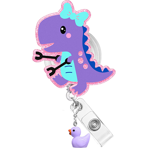 Plifal Cute Purple Dino Badge Reel Holder