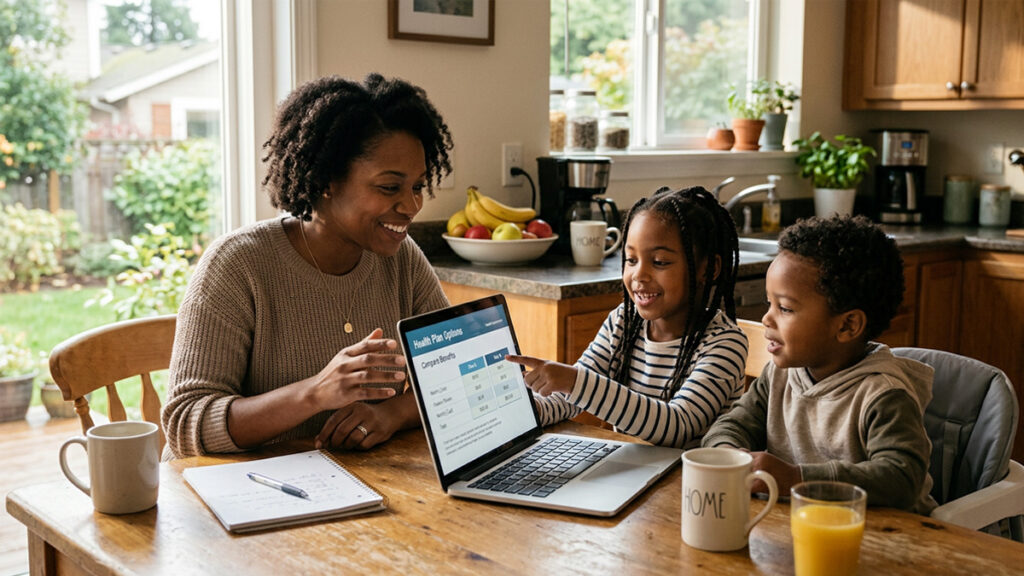Parent and children reviewing free dental care eligibility options including Medicaid and Child Health Plus in Queens NY