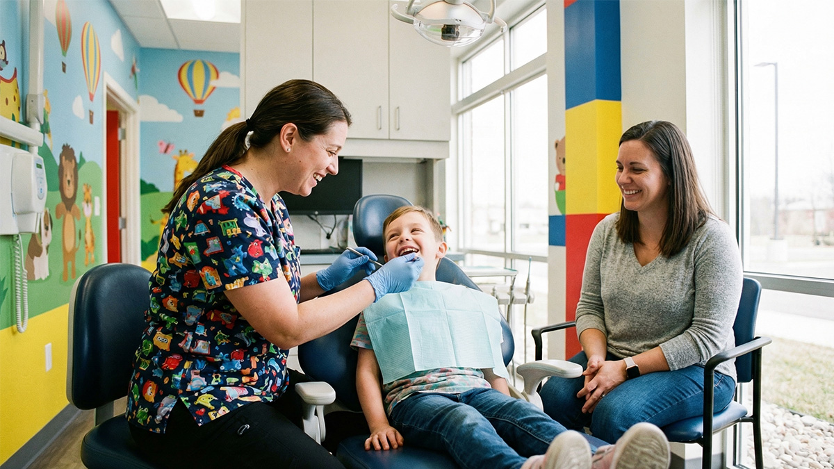 Young child receiving Medicaid-covered dental care at a pediatric dentist office in Queens New York