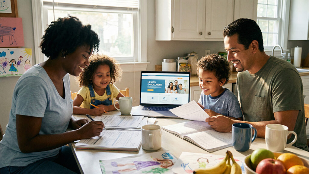 Family reviewing New York Medicaid and Child Health Plus eligibility requirements for children's dental coverage