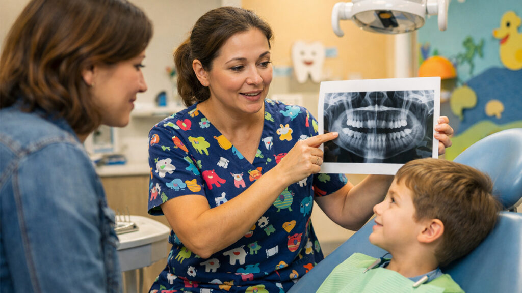 Child receiving routine dental cleaning and exam — the most cost-effective pediatric dental service